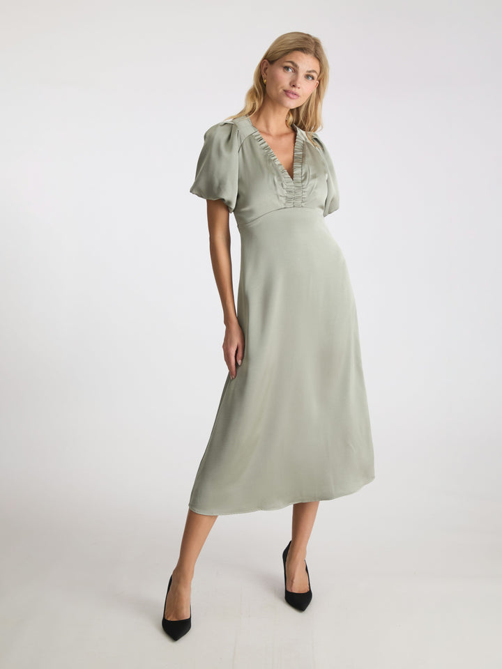 Neo Noir - Illana Heavy Sateen Dress - Smoke Green