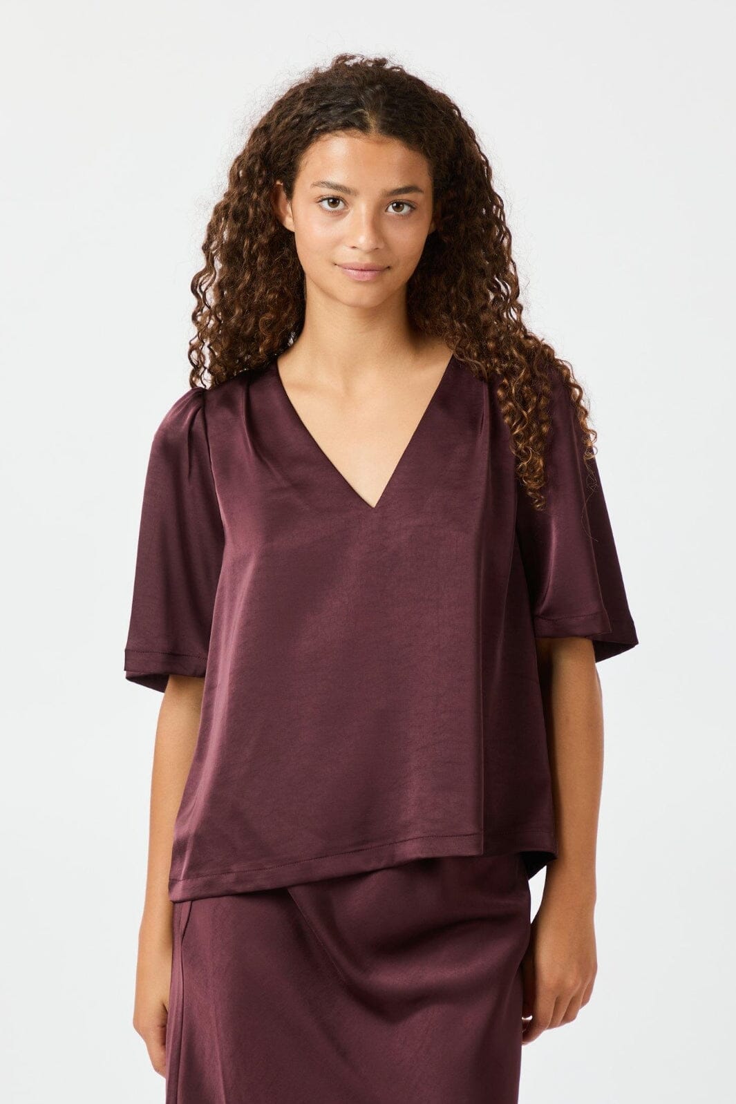 Neo Noir - Largo Heavy Sateen Blouse 160108 - Burgundy Bluser 