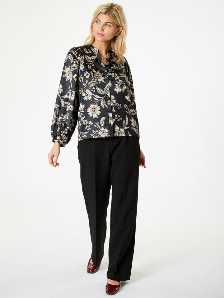 Neo Noir - Nani Canvas Flower Blouse - Dark Navy Skjorter 