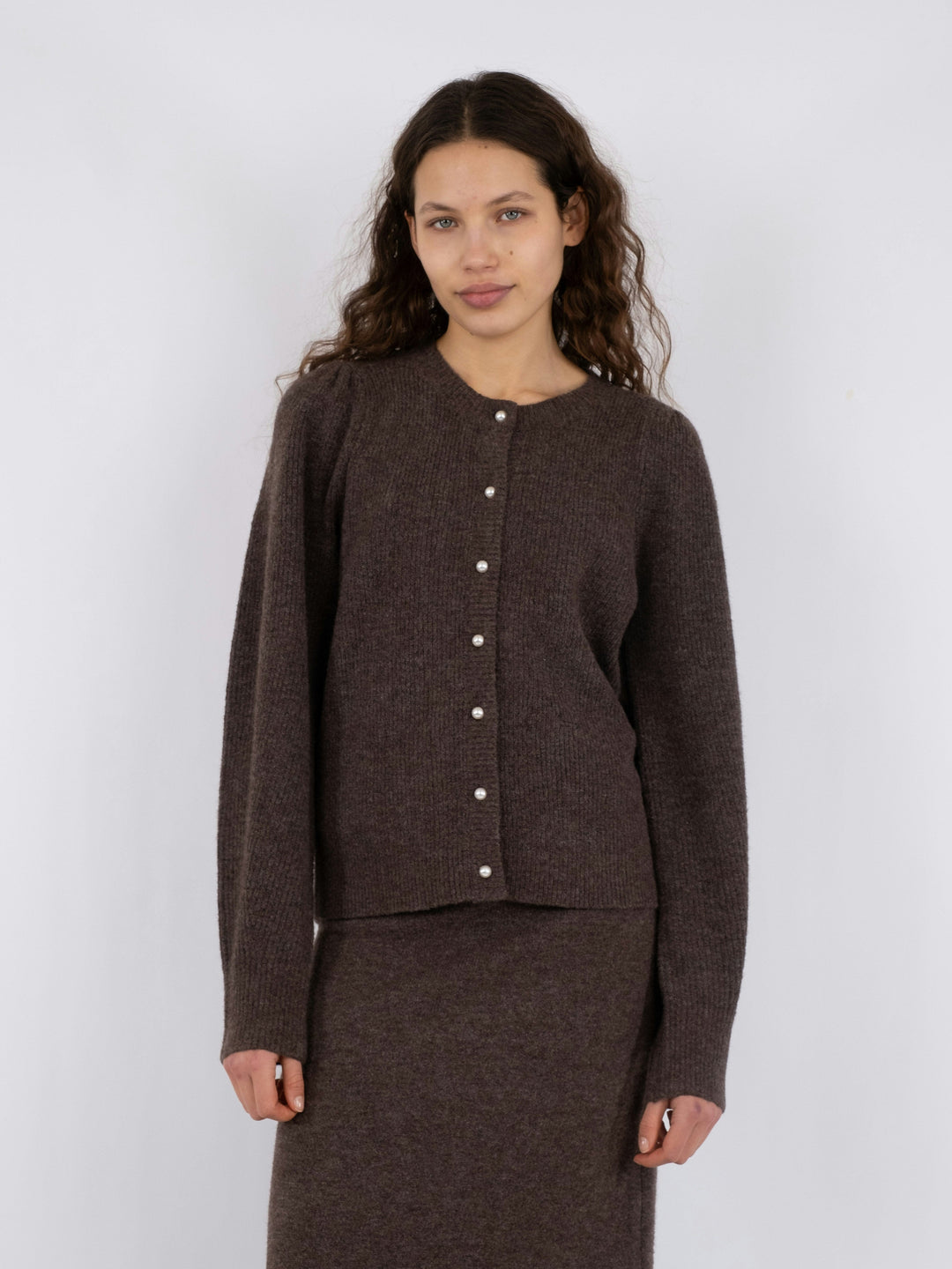 Neo Noir - Nuna Knit Cardigan - Brown Melange