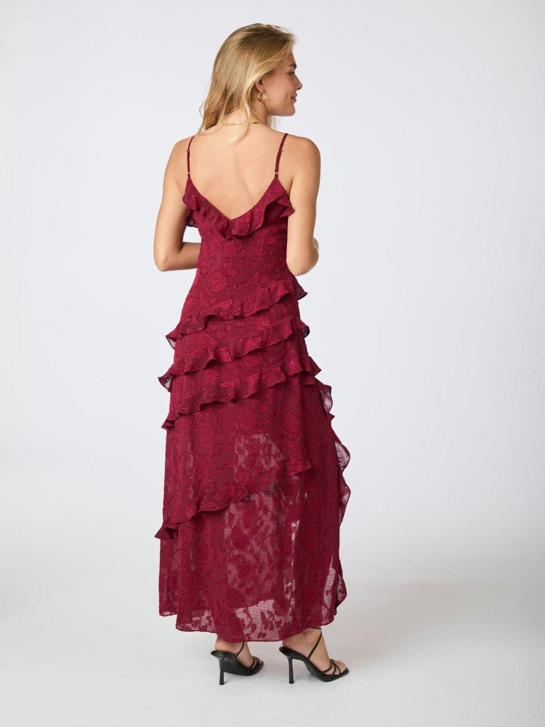 Neo Noir - Palazzo Burnout Dress - Burgundy Kjoler 