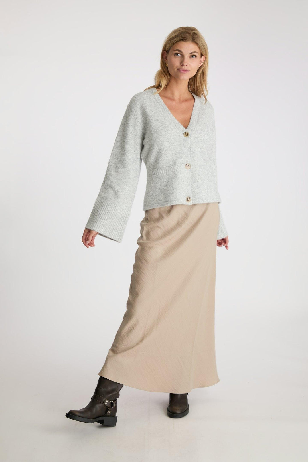 Neo Noir - Pixie Knit Cardigan - Light Grey Melange Cardigan 