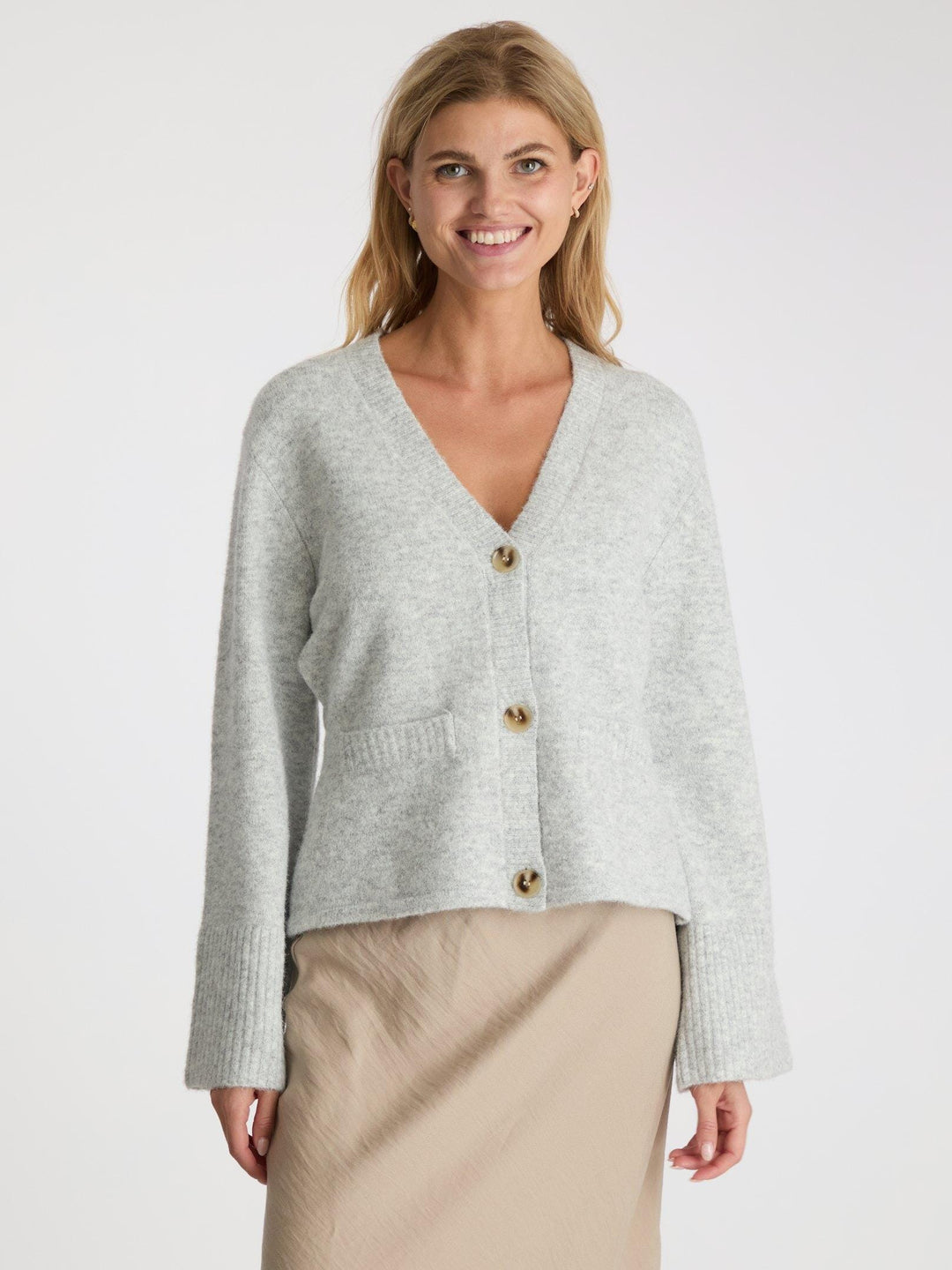 Neo Noir - Pixie Knit Cardigan - Light Grey Melange Cardigan 