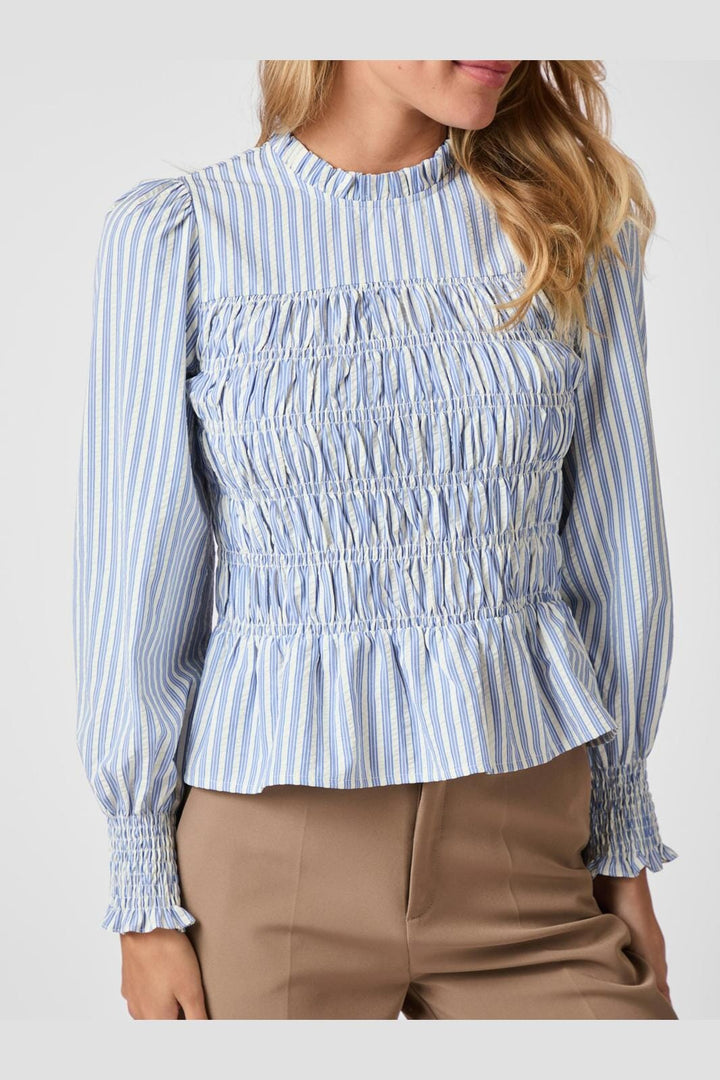 Neo Noir - Possa Stripe Smock Blouse 164667 - 145 - Light Blue