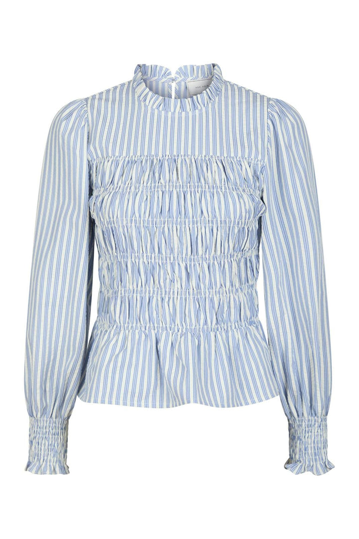 Neo Noir - Possa Stripe Smock Blouse 164667 - 145 - Light Blue