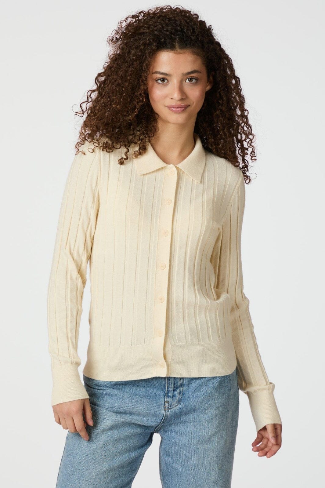 Neo Noir - Rio Solid Knit Cardigan 164579 - 191 - Light Yellow