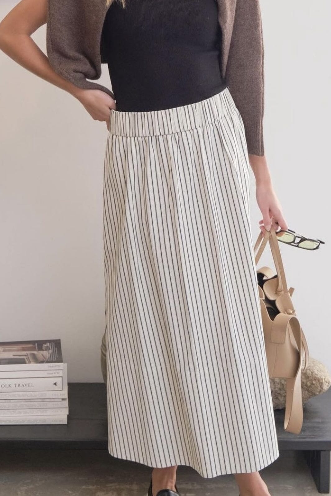 Neo Noir - Yara Long Stripe Skirt - Creme Nederdele 