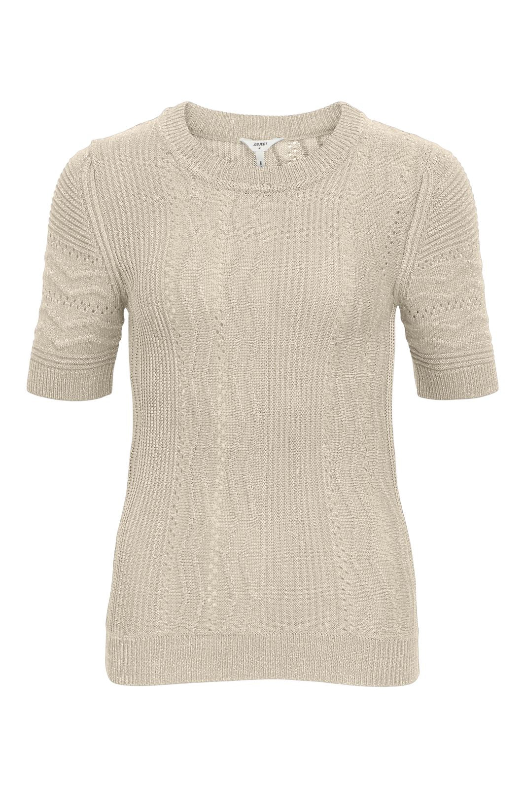 Object - Objfriella Knit S/S Sli Pullover 134 - 4645813 Sandshell Gold Lurex