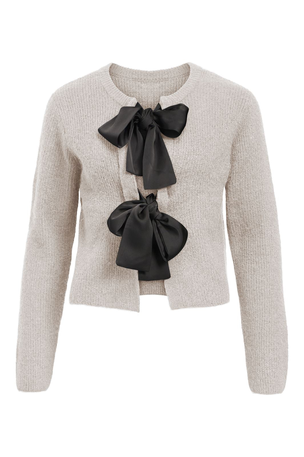 Object - Objparvi Sateen Bow Knit Cardigan - 4669336 White Sand Black Bows