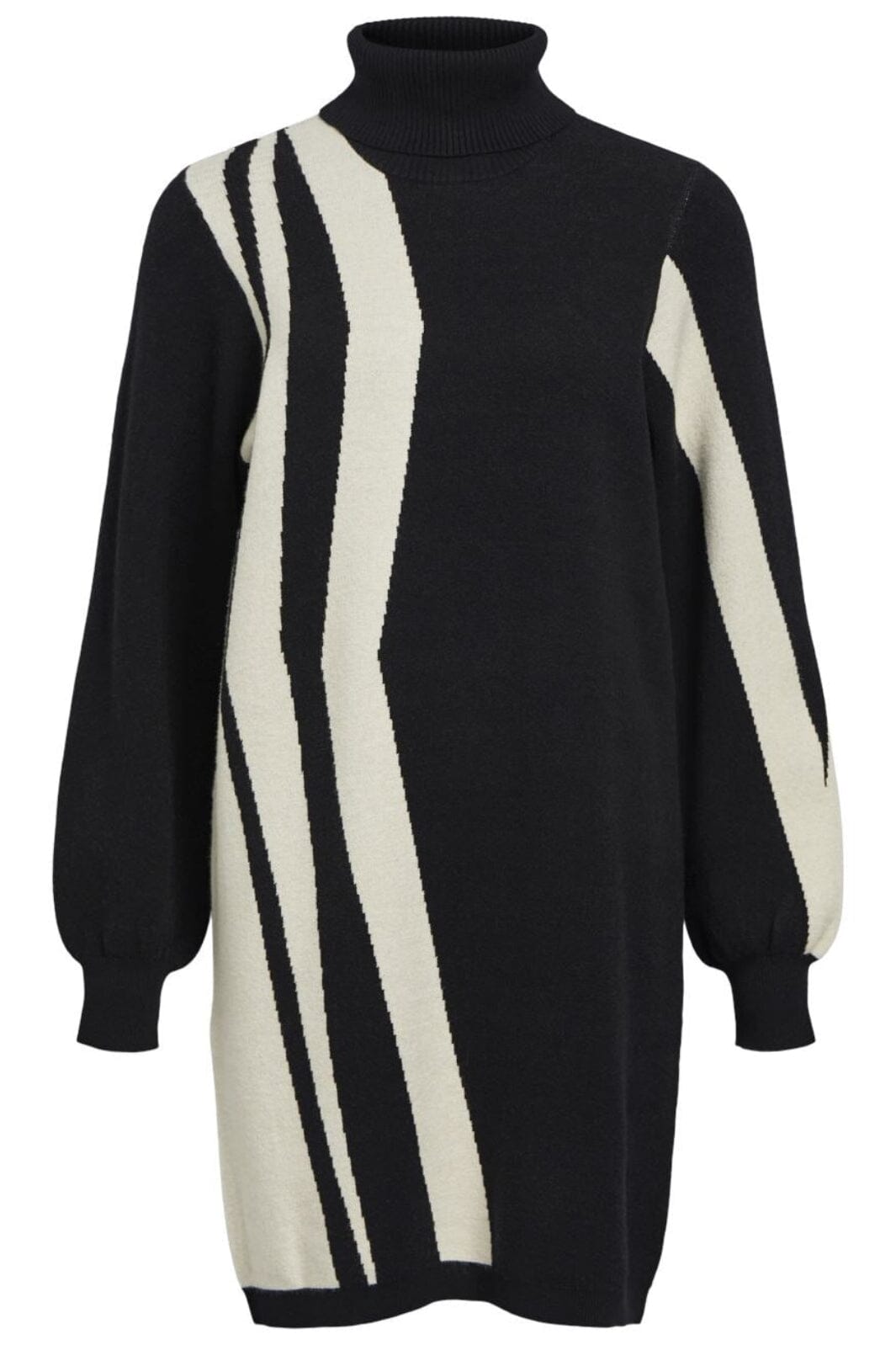 Object - Objray L/S Knit Rollneck Dress - 4611803 Black Sandshell Vertical Stripes