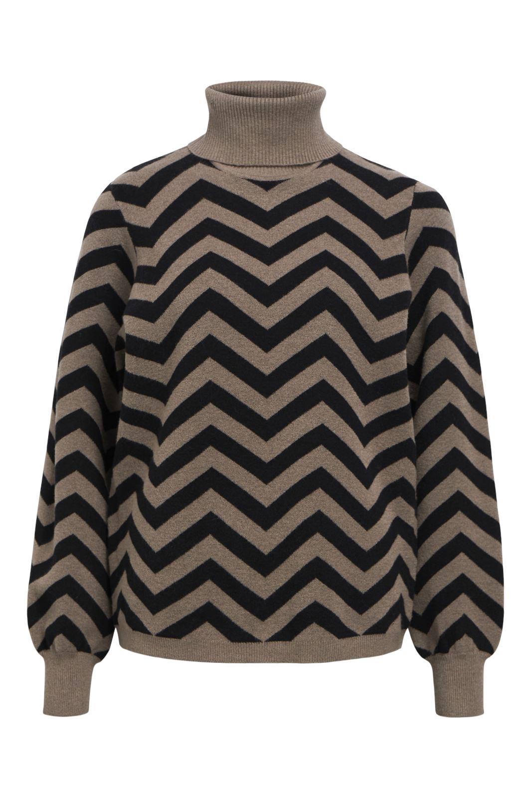 Object - Objray L/S Knit Rollneck Pullover - 4585326 Black Zig Zag Col