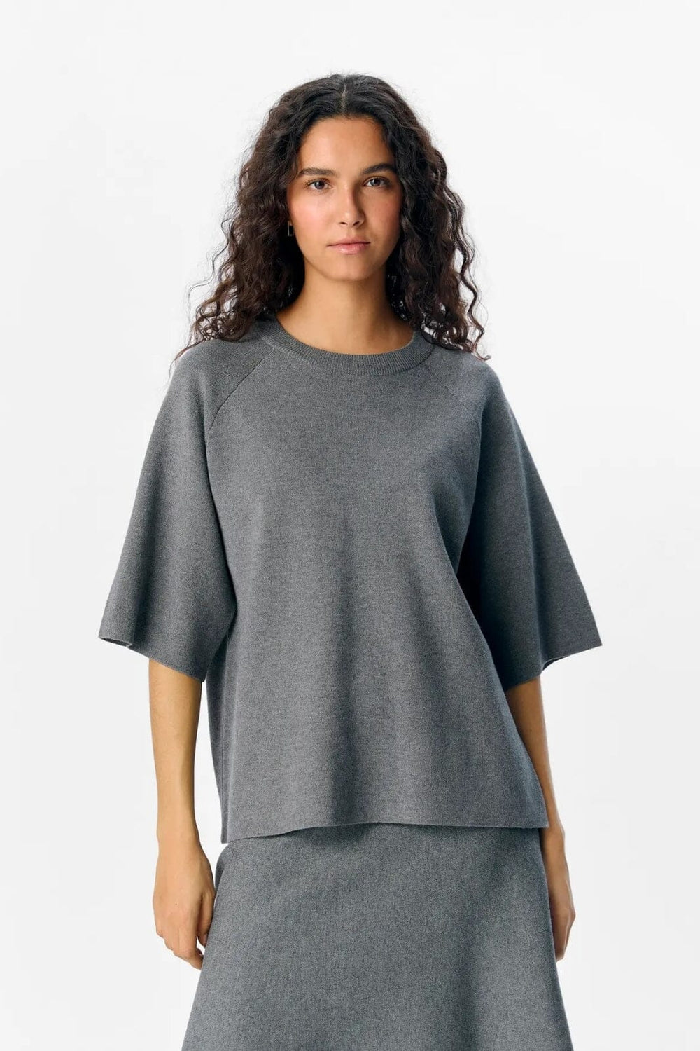 Object - Objreynard 2/4 Knit Pullover - 4861953 Medium Grey Melange