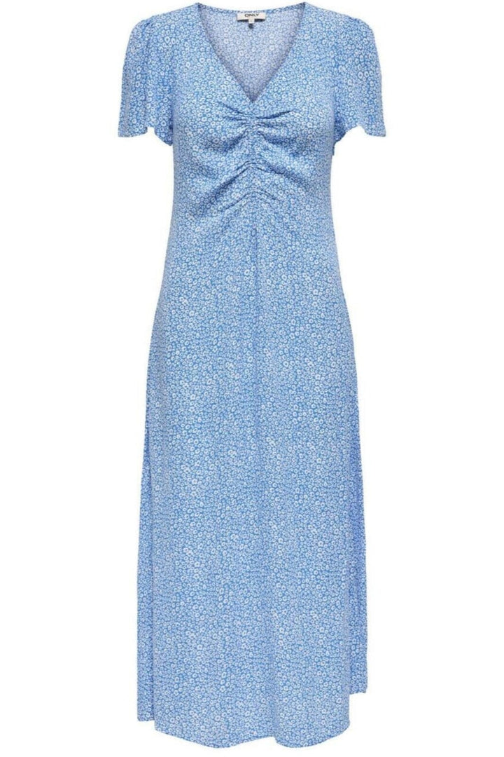 Only - Onlancona Ss V-Neck Dress Moch - 4815088 French Blue W Cloud Dancer Kjoler 