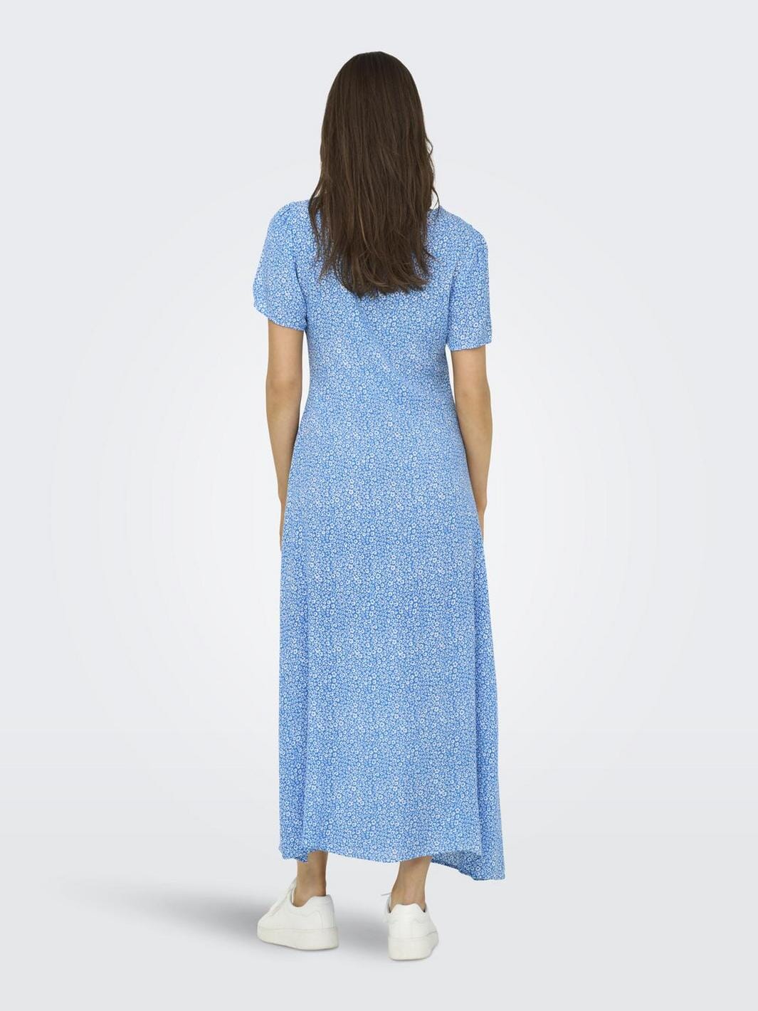 Only - Onlancona Ss V-Neck Dress Moch - 4815088 French Blue W Cloud Dancer