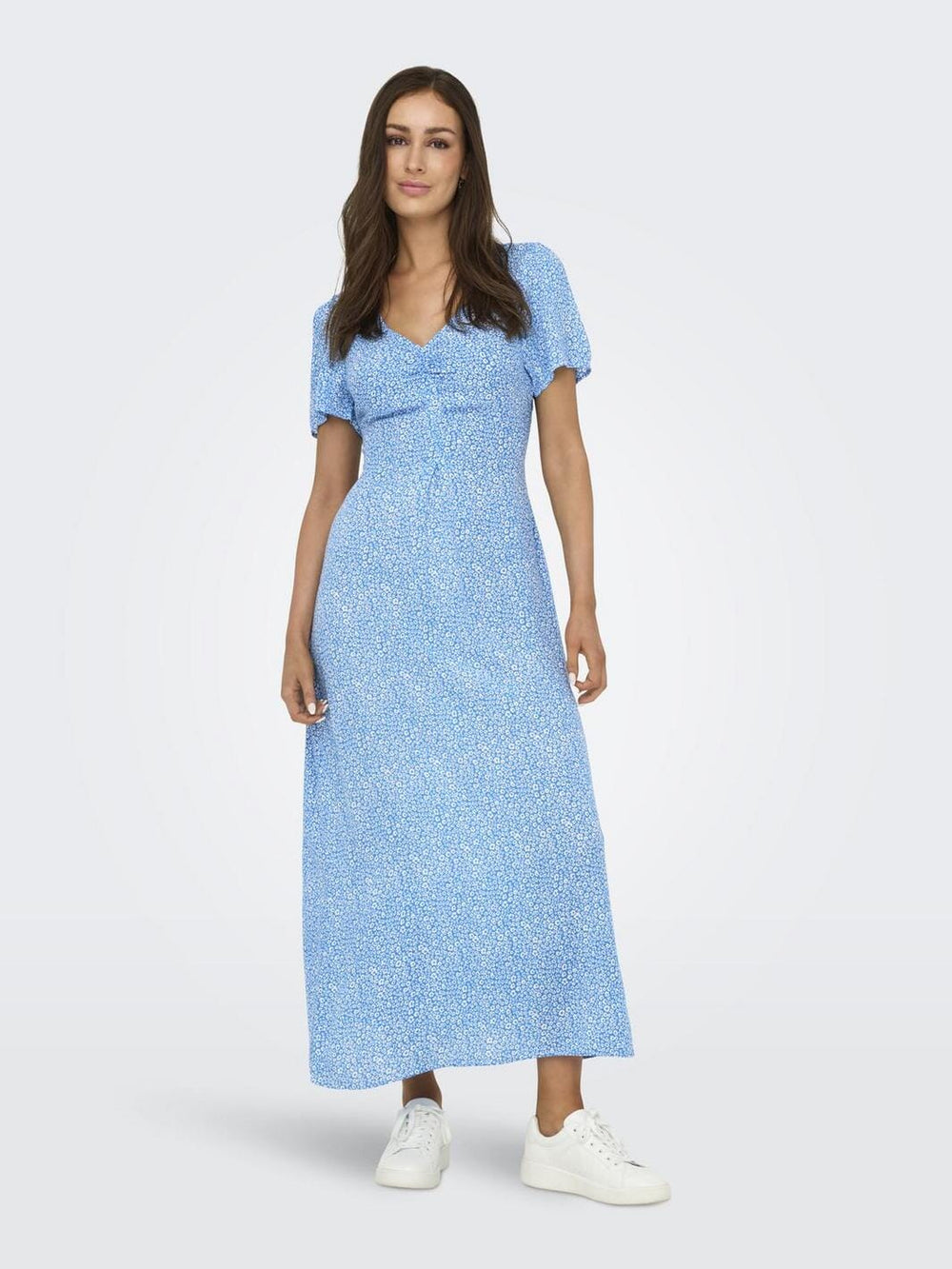 Only - Onlancona Ss V-Neck Dress Moch - 4815088 French Blue W Cloud Dancer