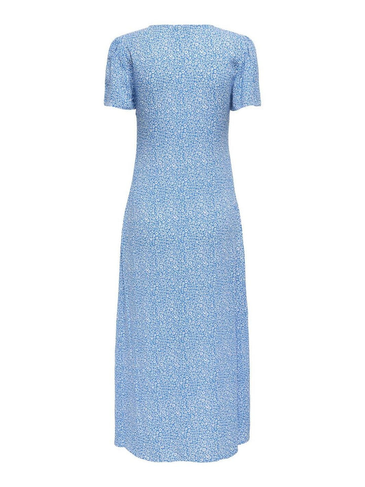 Only - Onlancona Ss V-Neck Dress Moch - 4815088 French Blue W Cloud Dancer