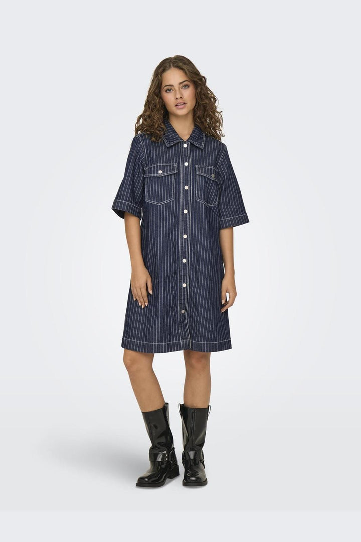 Only - Onlbelle S/S Stripe Dress Gua - 4740251 Dark Blue Denim Stripe