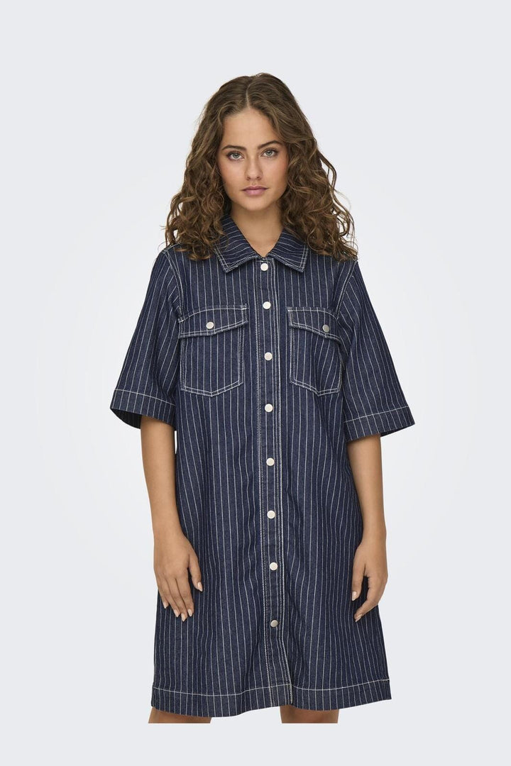 Only - Onlbelle S/S Stripe Dress Gua - 4740251 Dark Blue Denim Stripe