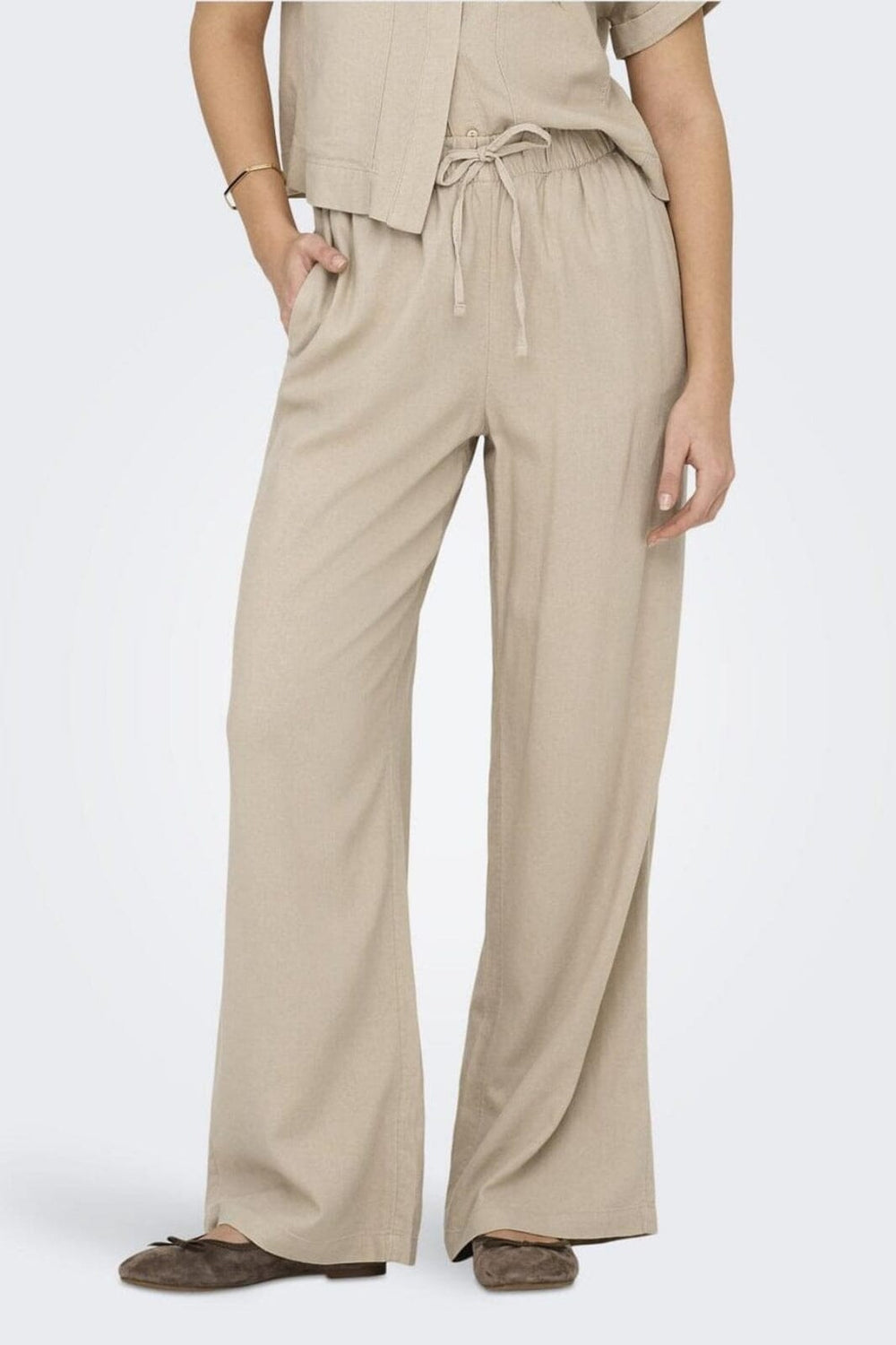 Only - Onlcaro Linen Bl Pull-Up Pant Cc - 4458162 Oxford Tan