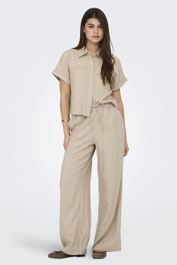 Only - Onlcaro Linen Bl Pull-Up Pant Cc - 4458162 Oxford Tan