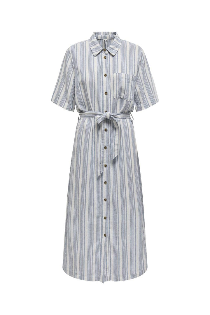 Only - Onlcaro S/S Linen Bl Belt Dress Cc - 4652253 Coronet Blue Bright White