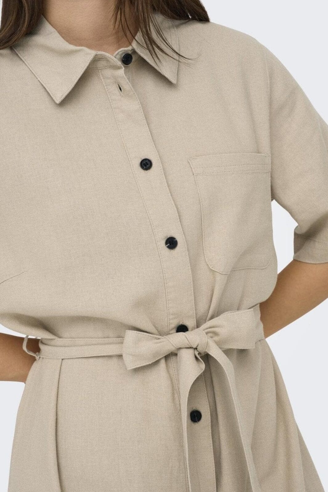 Only - Onlcaro S/S Linen Bl Belt Dress Cc - 4727101 Oxford Tan