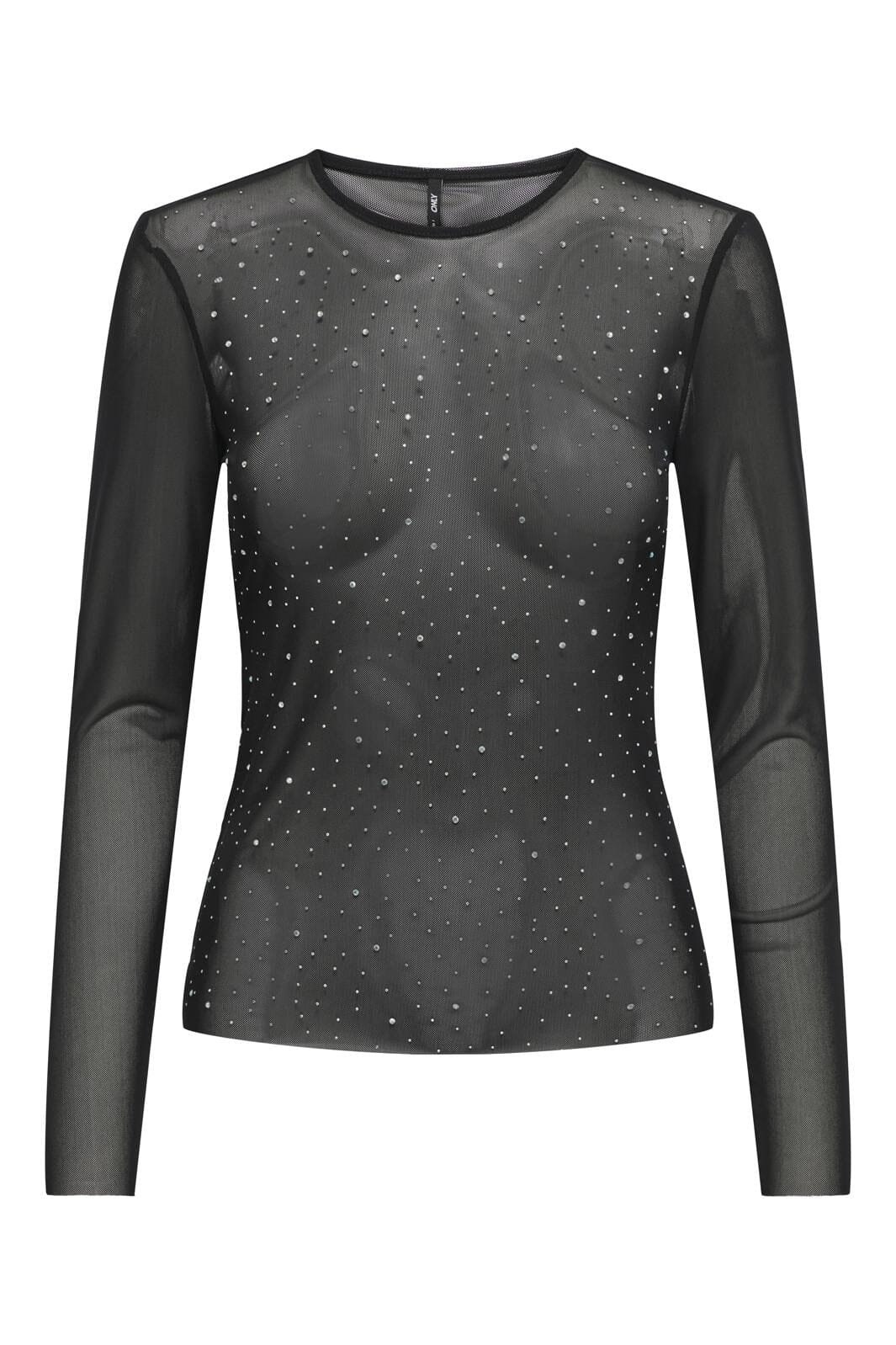 Only - Onlelsa L/S Mesh Shine Top - 4373539 Black Rhine Stones