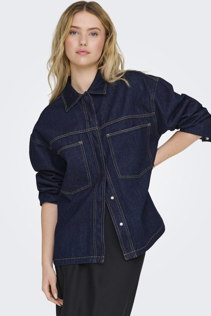 Only - Onlemmie L/S Shirt Rinse Azg - 4636211 Dark Blue Denim Skjorter 