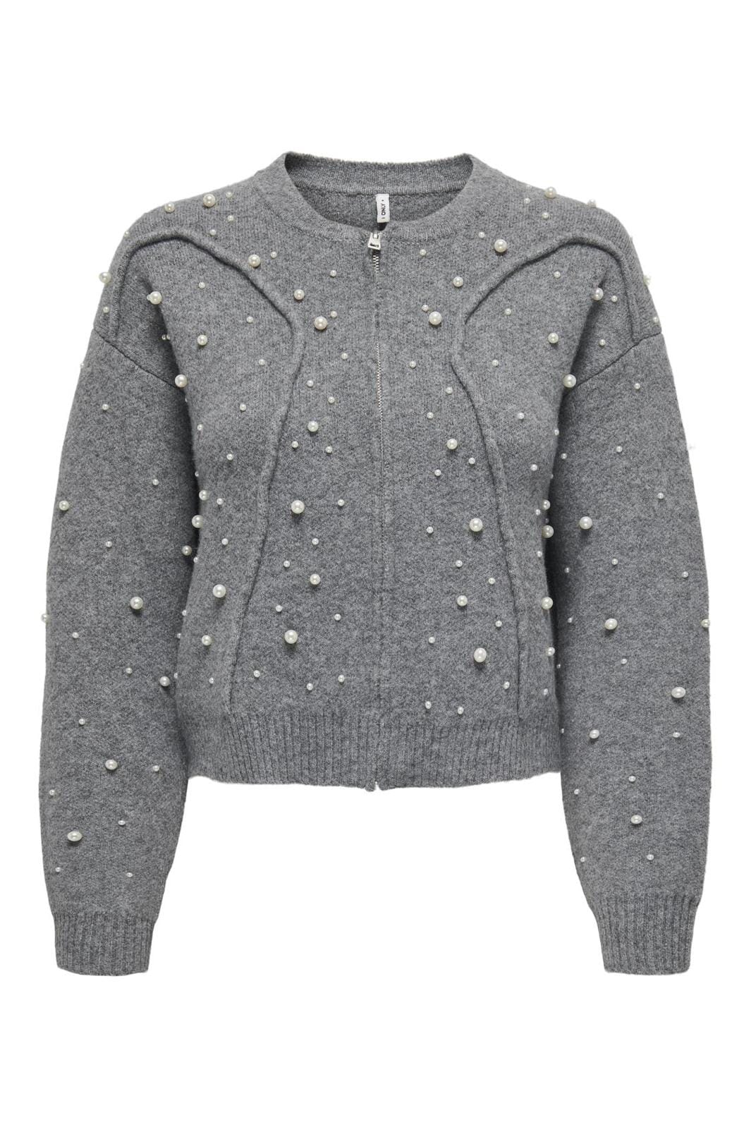 Only - Onlfranka Life Ls Pearl Bomber Knt 15334886 - 4632342 - Medium Grey Melange White Pearls