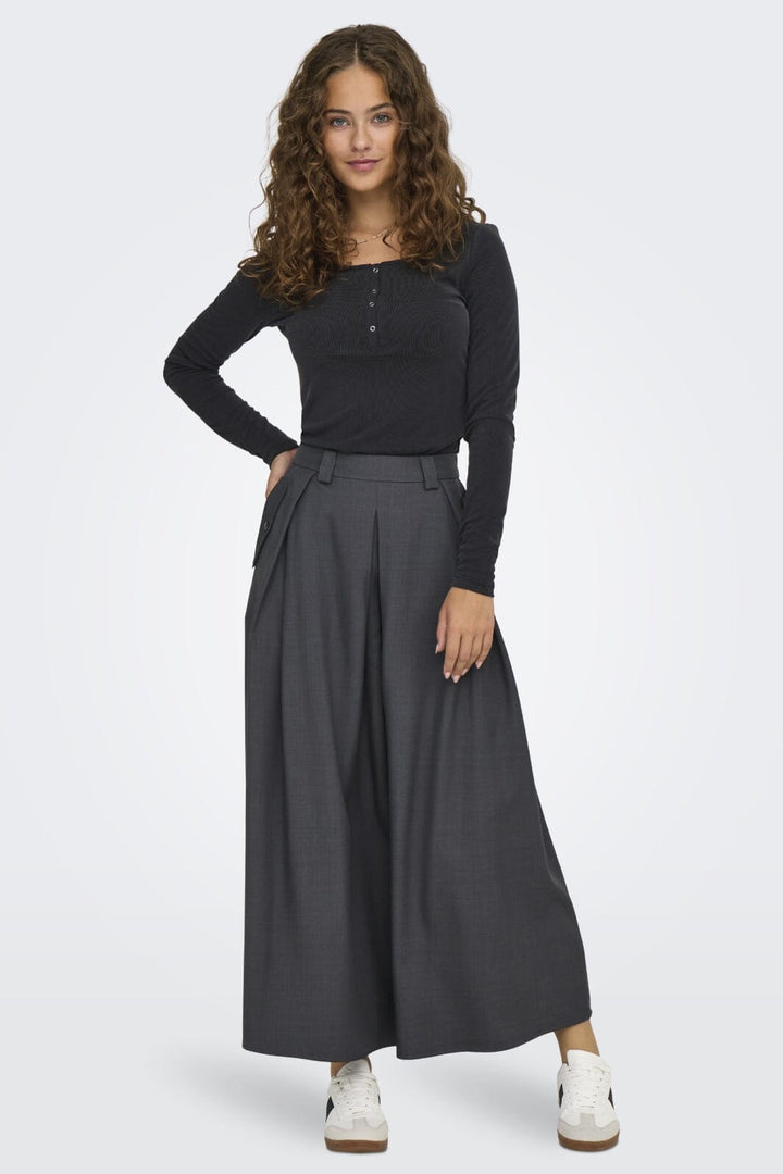 Only - Onlginny Mel Wide Long Skirt - 4588859 Dark Grey Melange Nederdele 