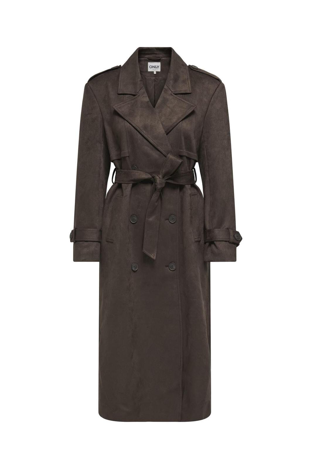 Only - Onlina Long Faux Suede Trenchcoat - 4756520 Chocolate Brown