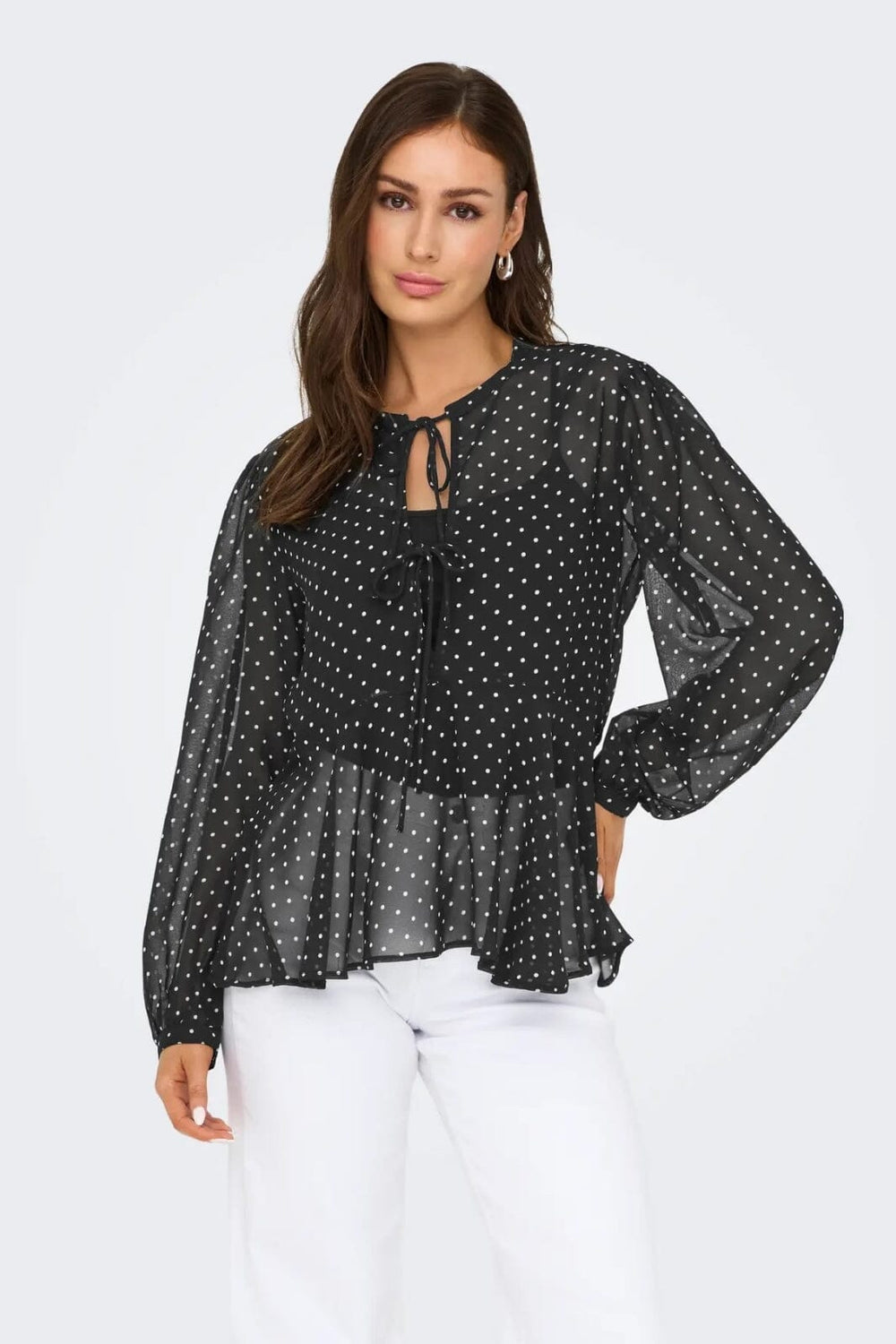 Only - Onlisabella Ls String Top - 4707520 Black White Dot