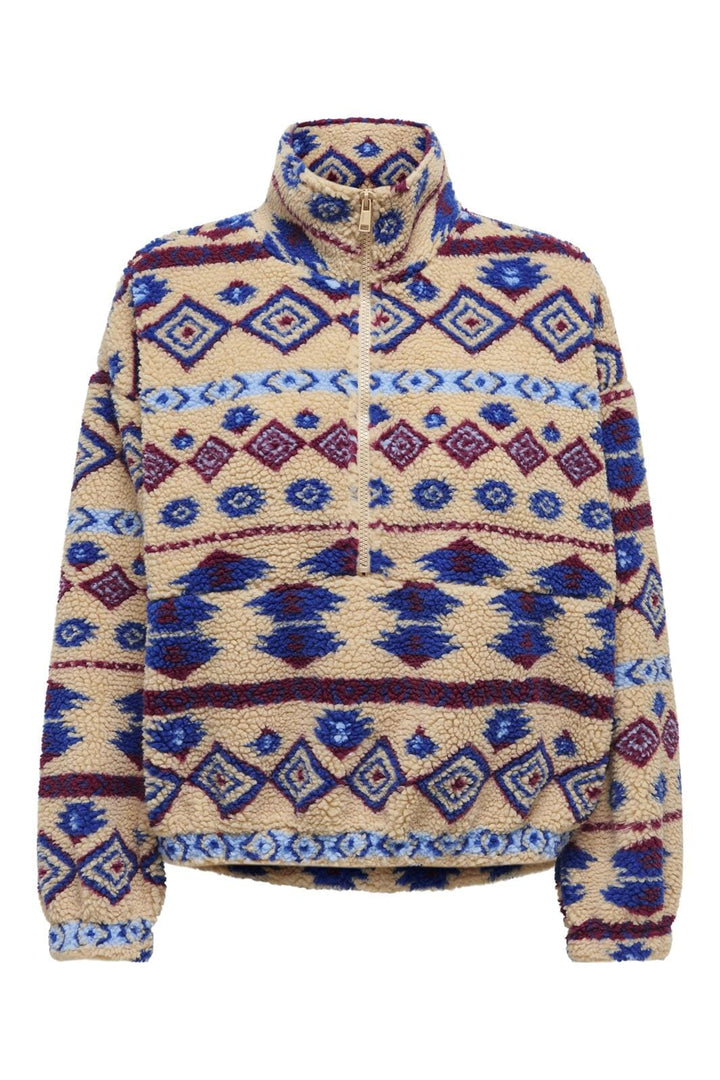 Only - Onljanne Aztec Teddy L/S Halfzip Cc Swt - 4531018 Marzipan Colored Aztec