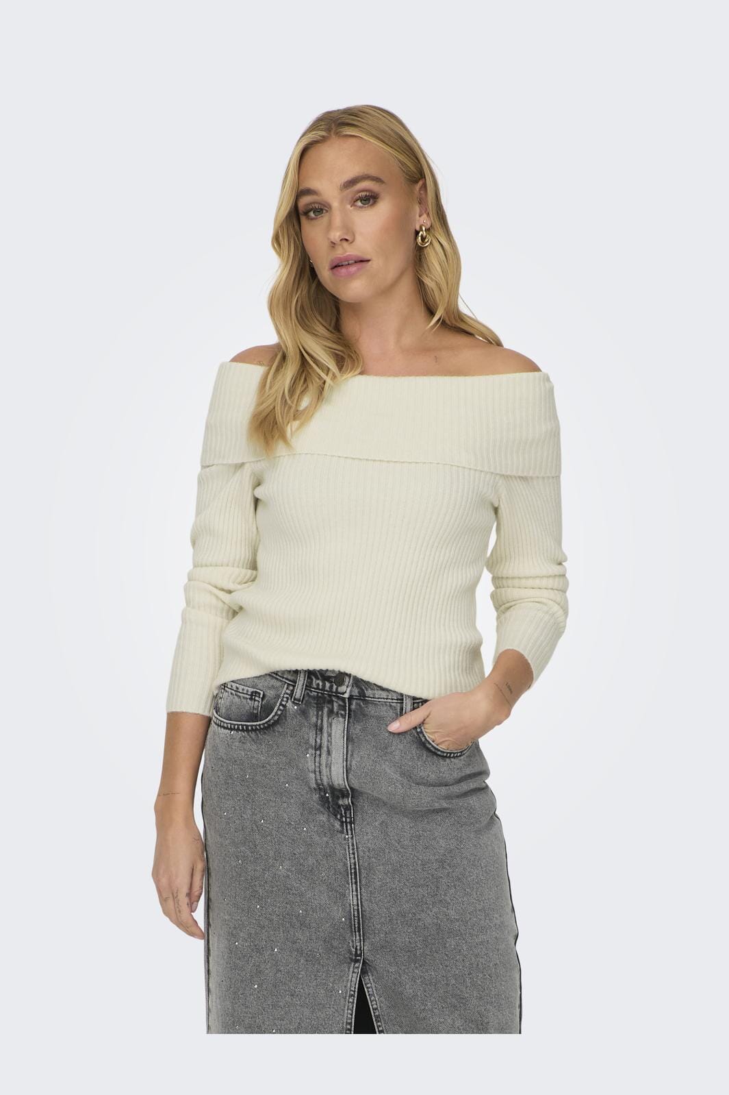 Only - Onlkatia Ls Off Shoulder Knt Nca - 4387886 Whitecap Gray Melange