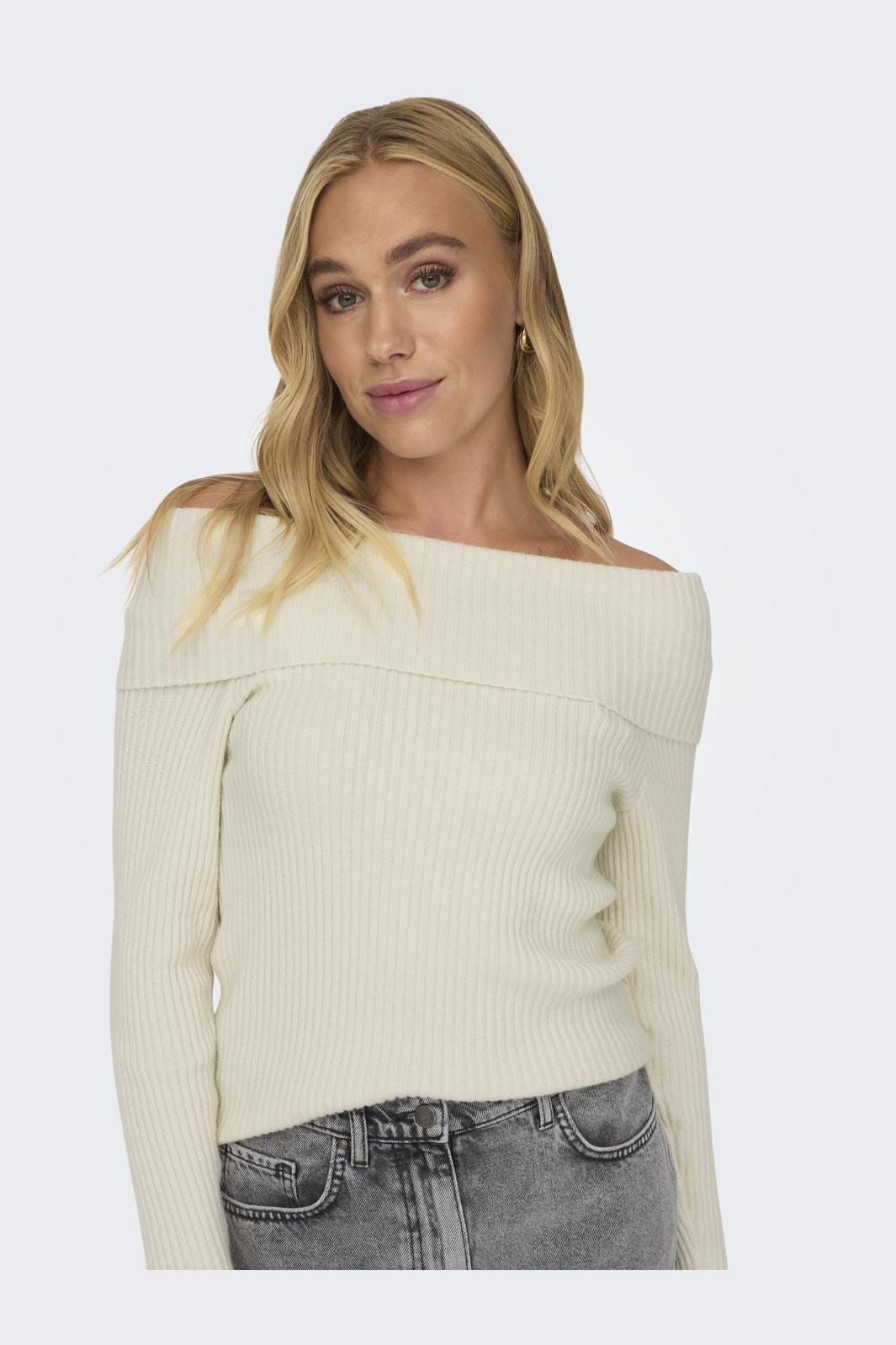 Only - Onlkatia Ls Off Shoulder Knt Nca - 4387886 Whitecap Gray Melange