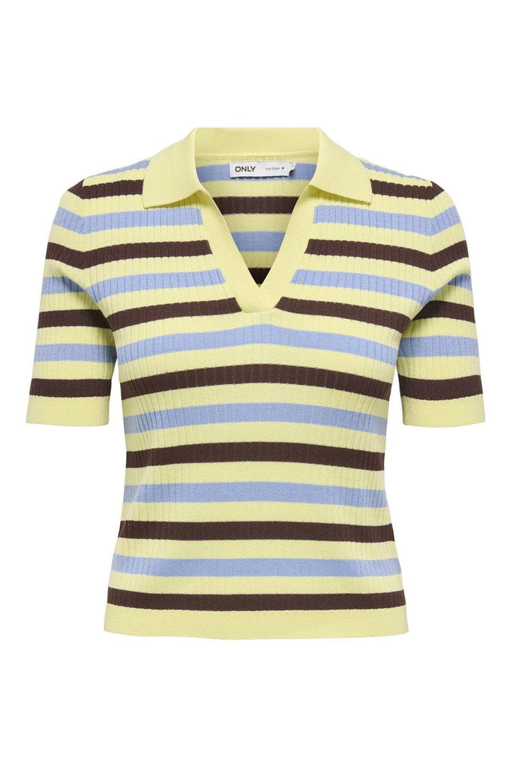 Only - Onlkaya Ss Polo Pullover Knt - 4910740 Wax Yellow Serenity/Chicory Coffee