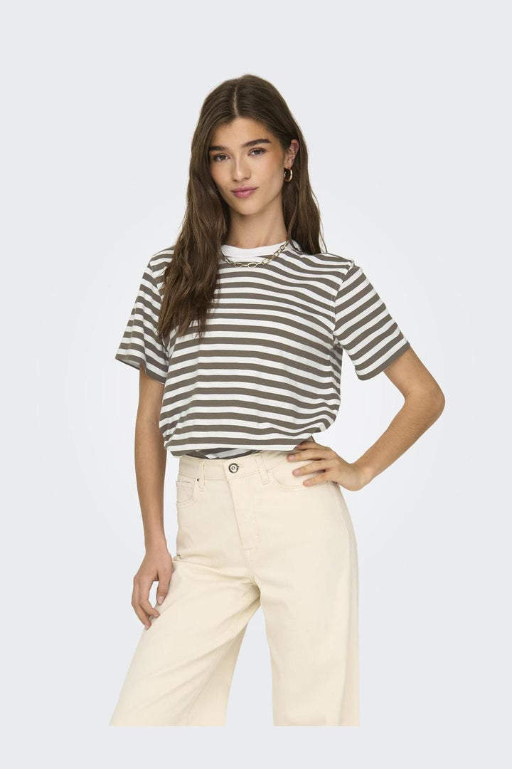 Only - Onllivina S/S Stripe Tee - 4487457 Walnut White Stripes