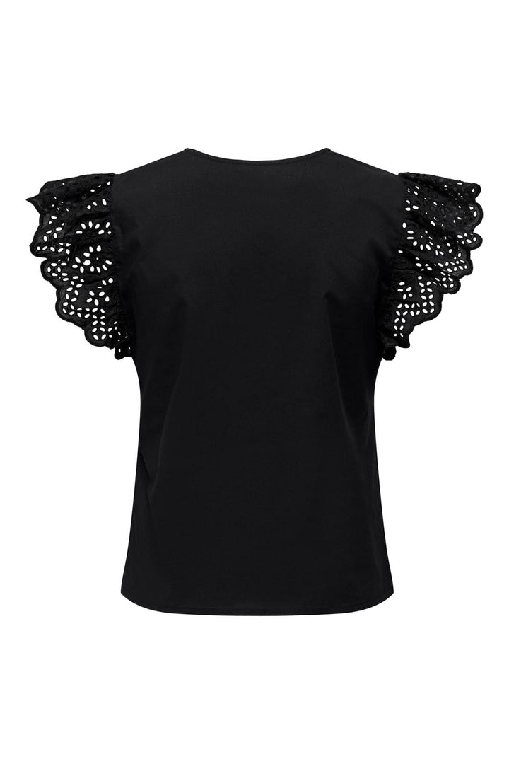 Only - Onllou Life Emb S/S Frill Top - 4415684 Black