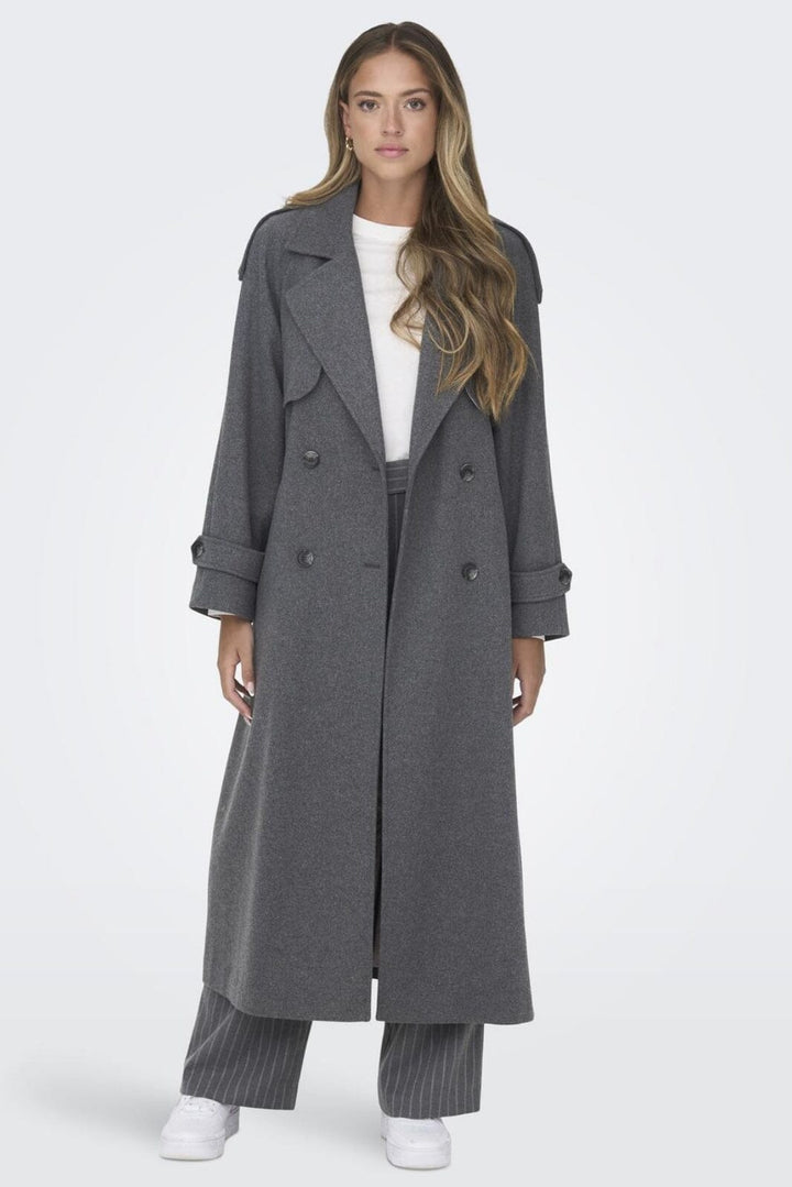 Only - Onlmaisy X-Long Wool Life Trenchcoat 15293700 - 4230546 - Dark Grey Melange Rose Smoke Lining