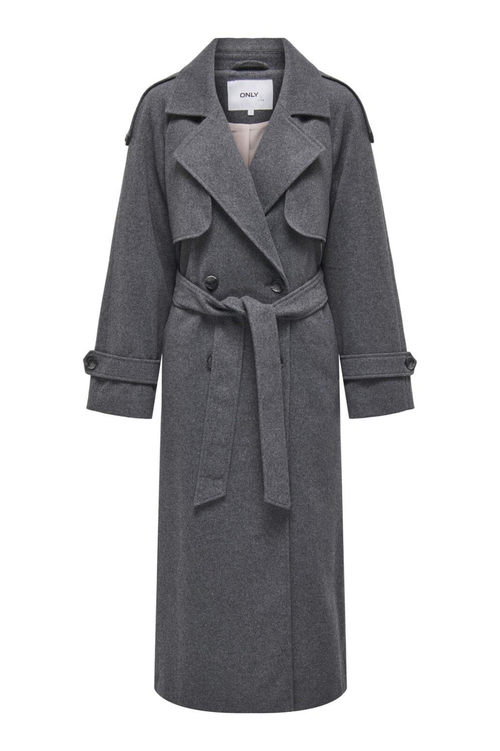 Only - Onlmaisy X-Long Wool Life Trenchcoat 15293700 - 4230546 - Dark Grey Melange Rose Smoke Lining