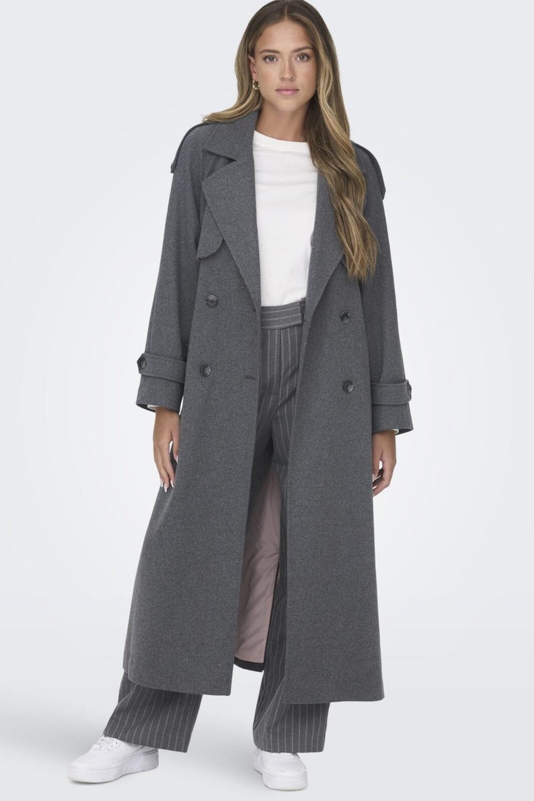 Only - Onlmaisy X-Long Wool Life Trenchcoat 15293700 - 4230546 - Dark Grey Melange Rose Smoke Lining