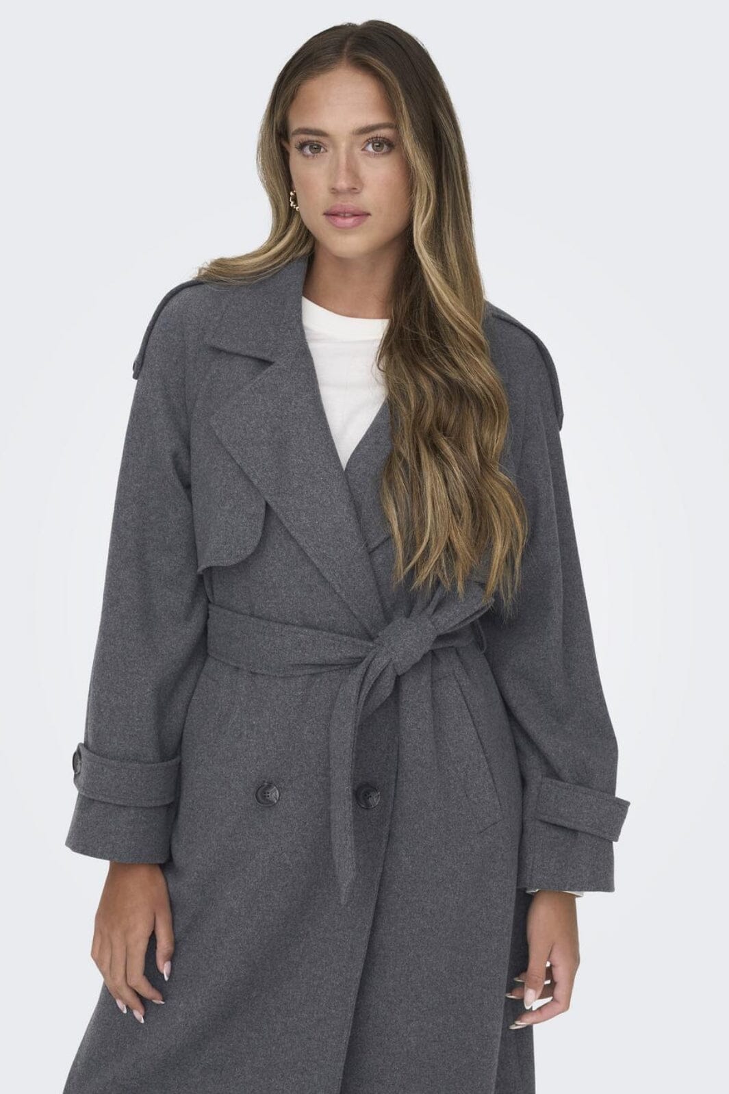 Only - Onlmaisy X-Long Wool Life Trenchcoat 15293700 - 4230546 - Dark Grey Melange Rose Smoke Lining