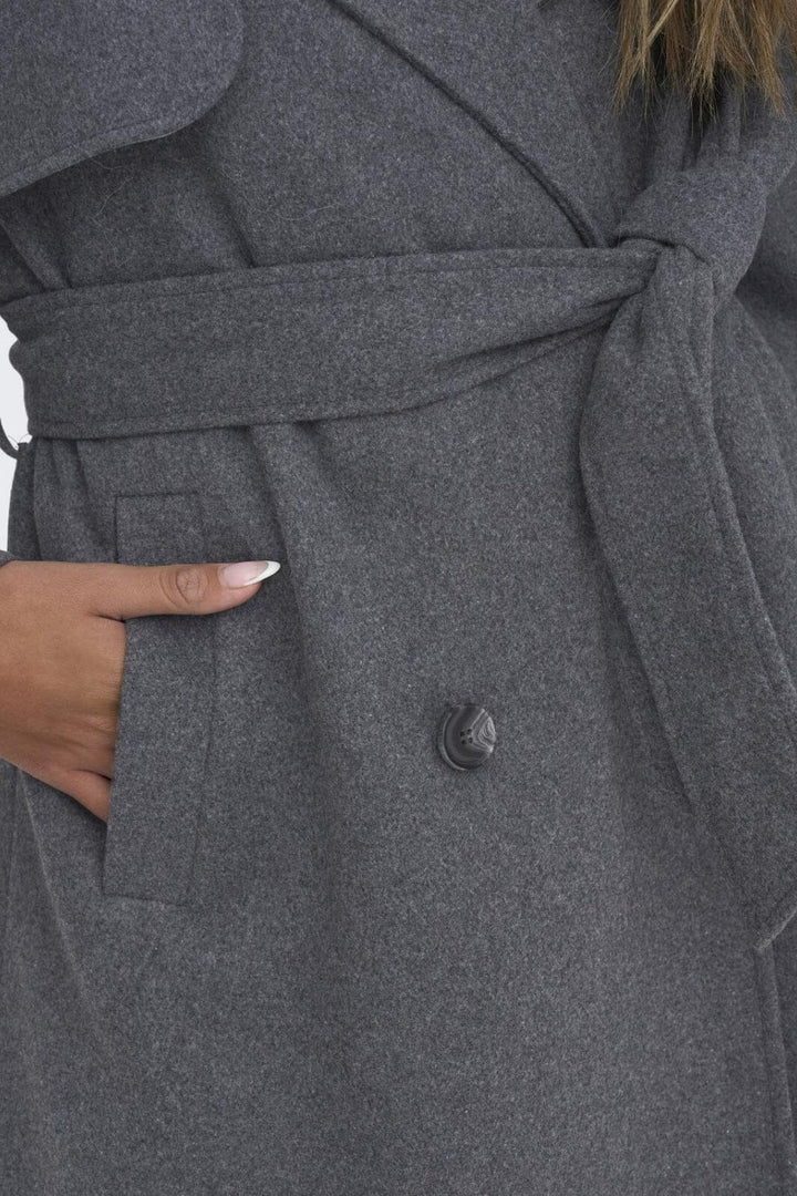 Only - Onlmaisy X-Long Wool Life Trenchcoat 15293700 - 4230546 - Dark Grey Melange Rose Smoke Lining