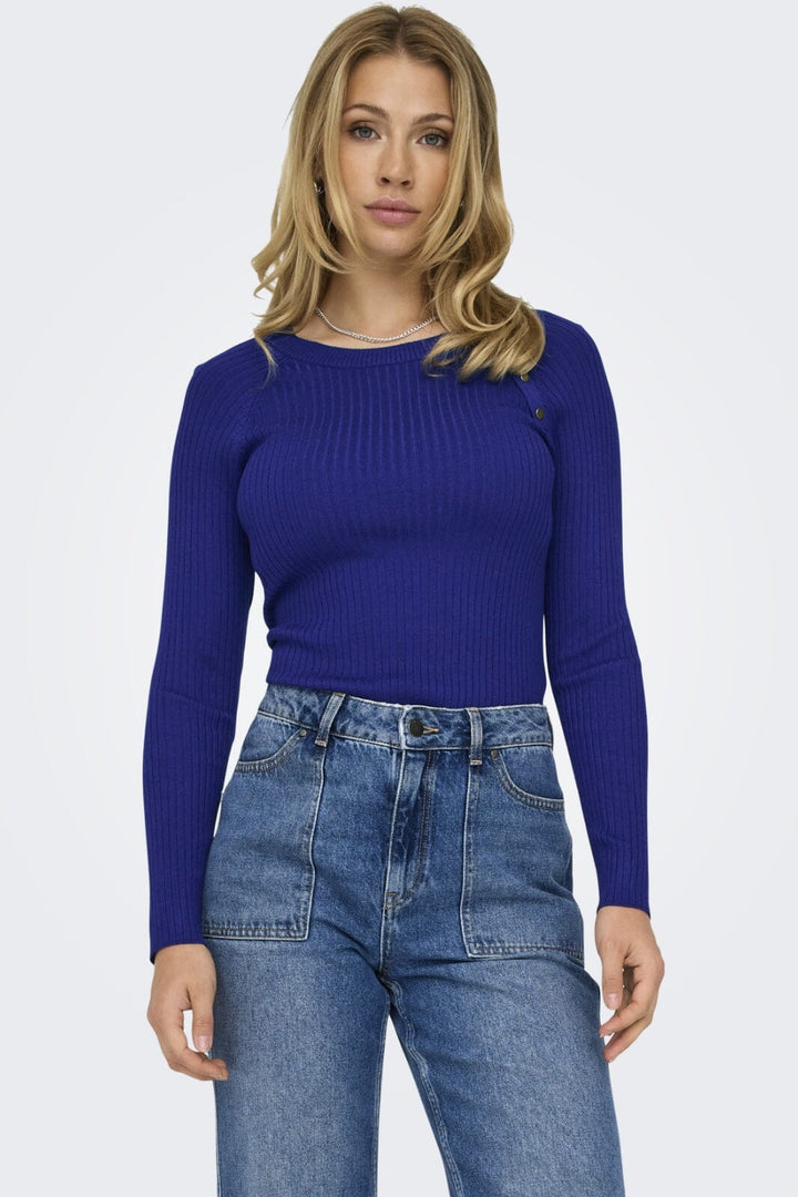 Only - Onlmeddi Ls Button Detail O-Neck - 4508480 Sodalite Blue Bluser 