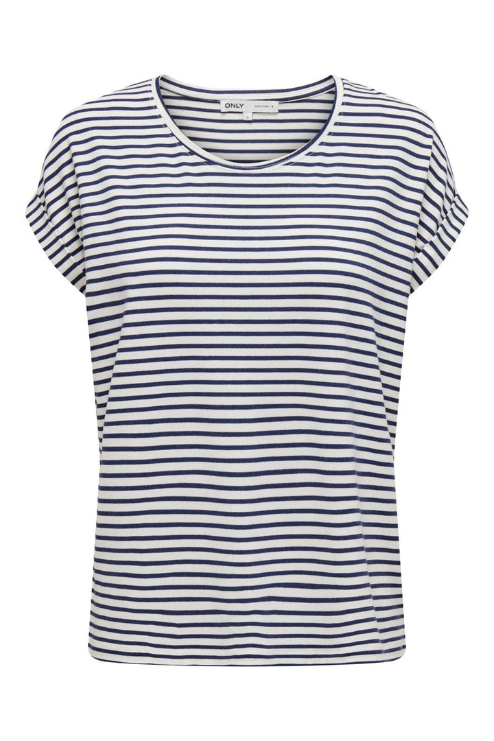 Only - Onlmoster Stripe S/S O-Neck Top - 4448024 Cloud Dancer Naval Academy