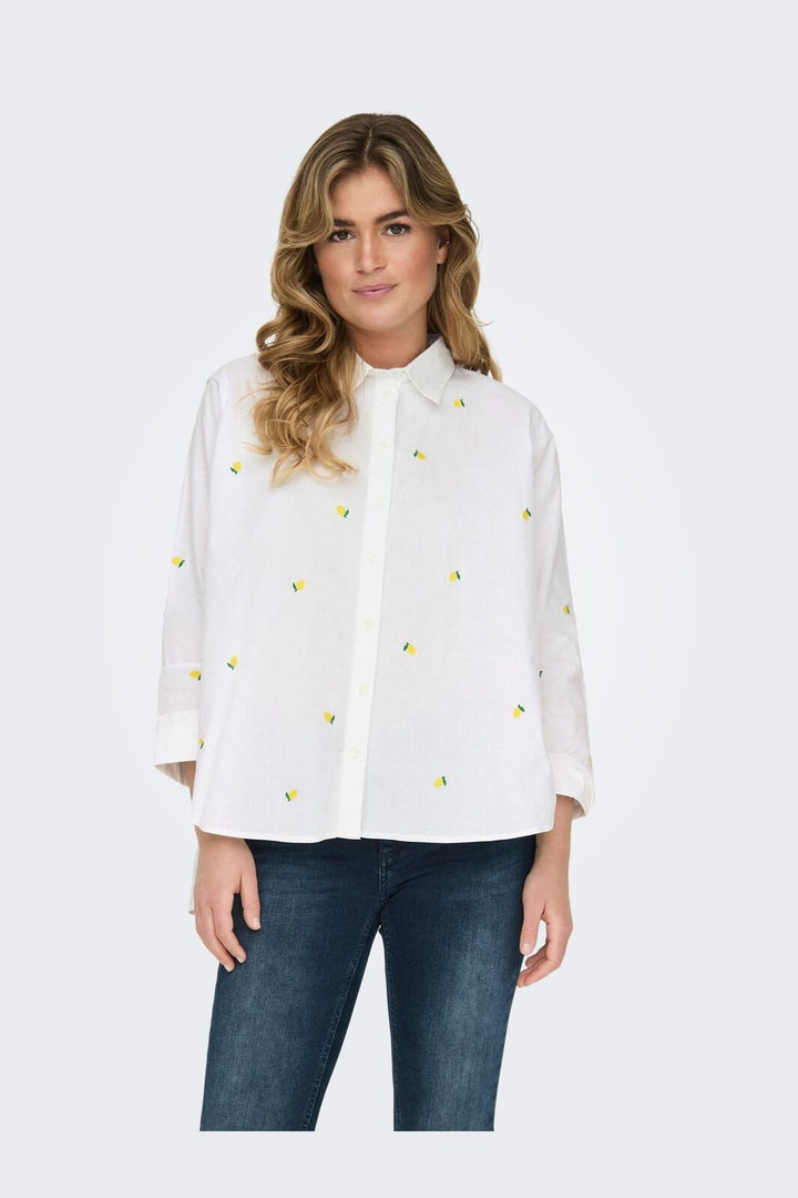 Only - Onlnew Lina Grace Ls Emb Shirt - 4405238 Bright White Lemon