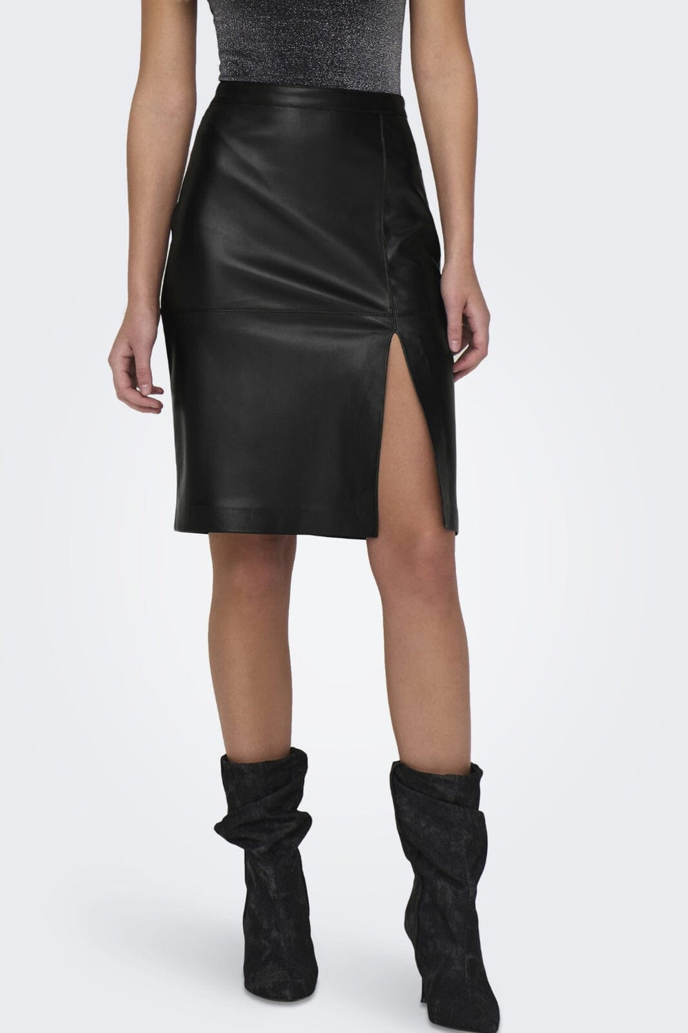 Only - Onloline Faux Leather Pencil Skirt - 4428836 Black