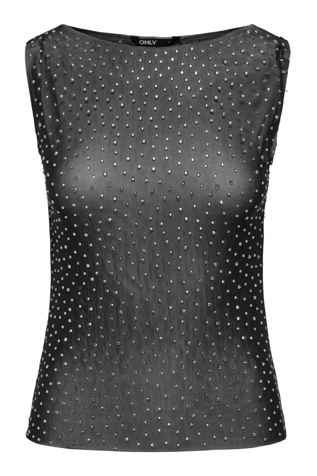 Only - Onlshiny S/L Mesh Top - 4565891 Black Silver Studs Toppe 