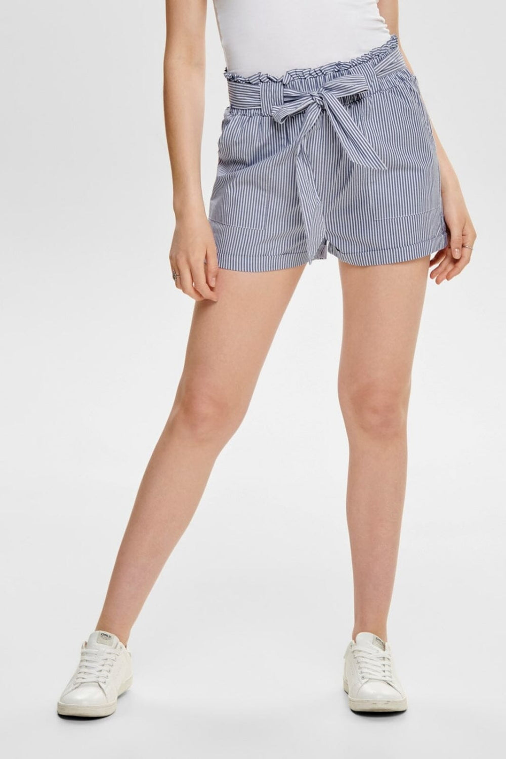 Only - Onlsmilla belt shorts - Medium Blue Den/W/STRIPES Shorts 