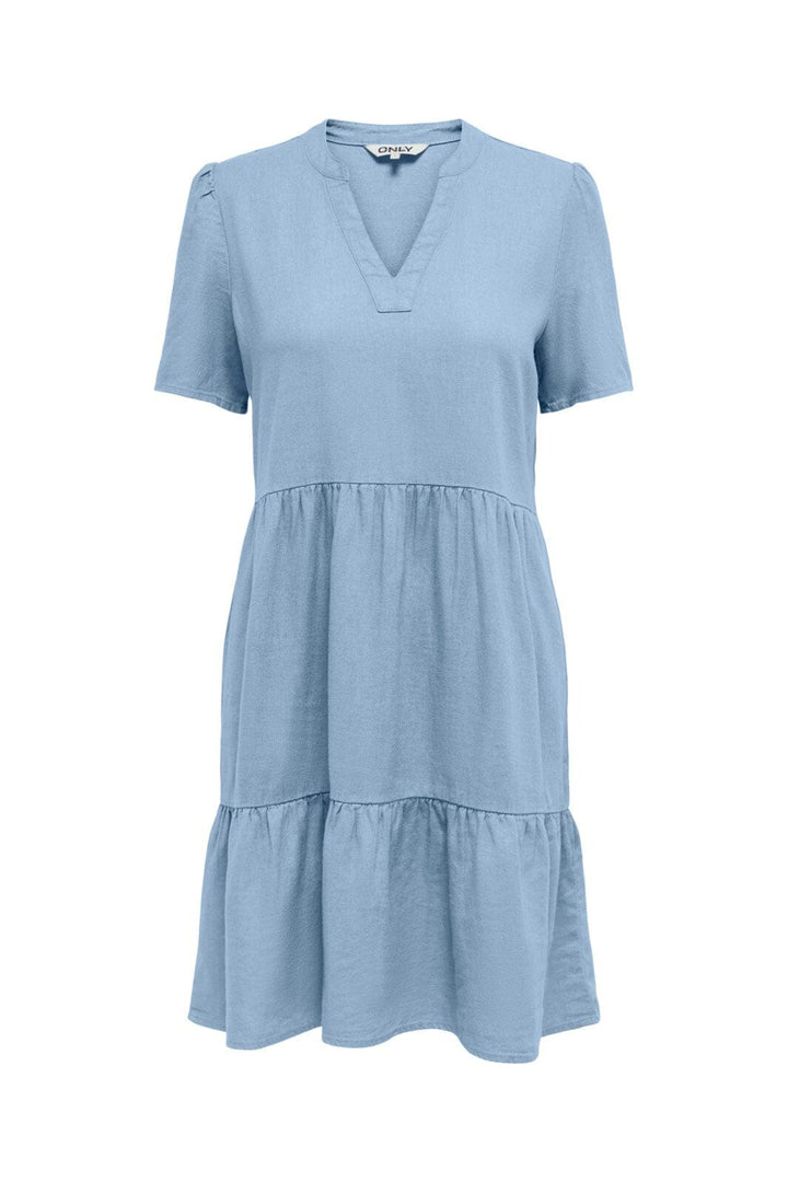 Only - Onltiri-Caro S/S V-Neck Lin Dress Cc - 4458240 Cashmere Blue